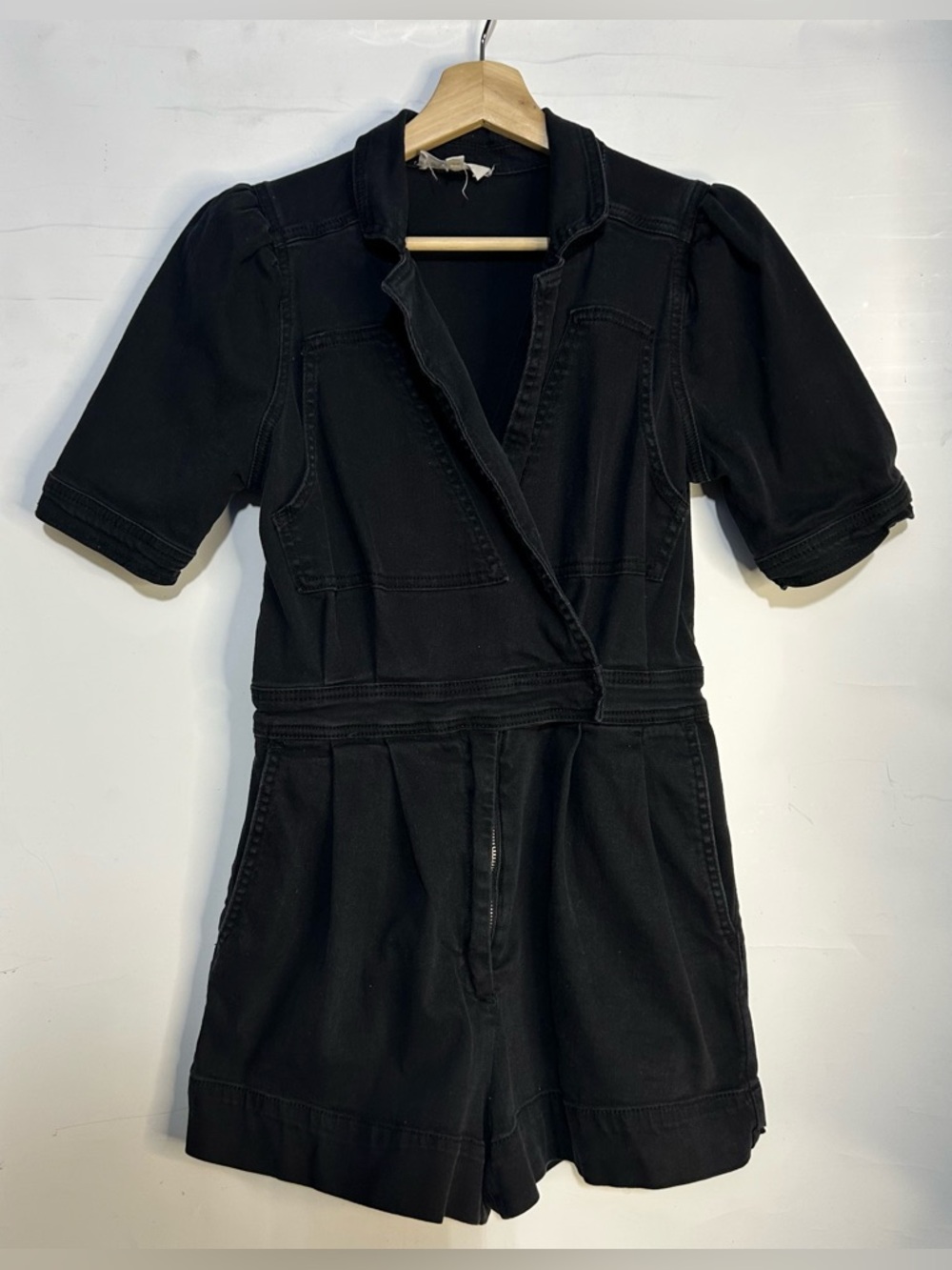 Day+Moon Black Denim Short Jumpsuit Small